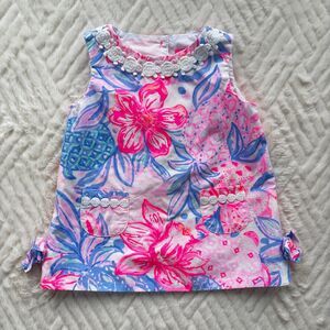 Lilly Pulitzer 6–12M Pink Isle Floral Baby Dress Pink Blue Cotton Pockets